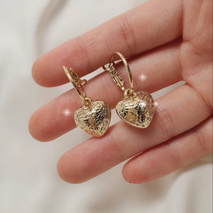 Antique Gold Heart and Ring Earrings