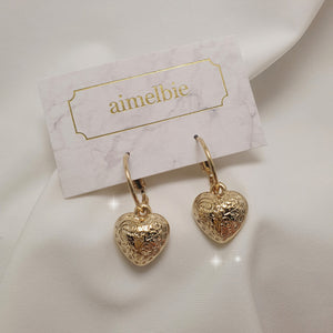 Antique Gold Heart and Ring Earrings