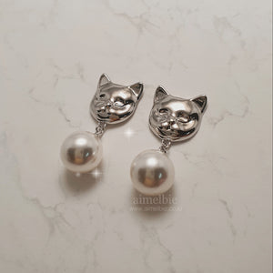 Melbie The Cat Series - Pearl Earrings (Silver ver.)
