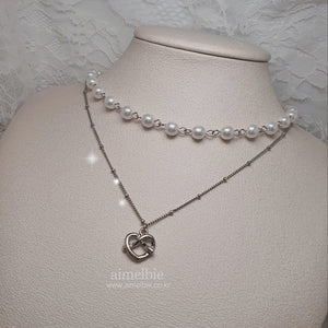 Pretzel Layered Pearl Choker Necklace - Silver ver. (Momoland Jooe Necklace)