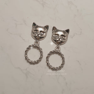 Melbie The Cat Series - Antique Cat Knobs Earrings (Silver ver.)