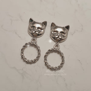 Melbie The Cat Series - Antique Cat Knobs Earrings (Silver ver.)