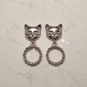 Melbie The Cat Series - Antique Cat Knobs Earrings (Silver ver.)