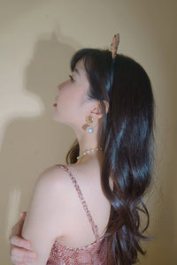 Melbie The Cat Series - Moon and Big Pearl Earrings (Gold ver.)
