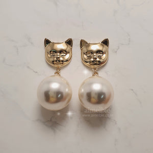 Melbie The Cat Series - Big Pearl Earrings (Gold ver.)