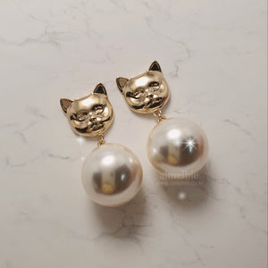 Melbie The Cat Series - Big Pearl Earrings (Gold ver.)