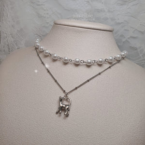 Kitty Layered Pearl Choker Necklace -Silver ver. (CLASS:y Jimin Necklace)