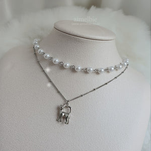 Kitty Layered Pearl Choker Necklace -Silver ver. (CLASS:y Jimin Necklace)