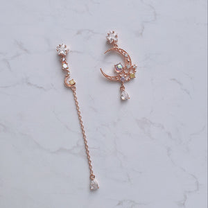 Dreamy Rosegold Moon and Stars Earrings