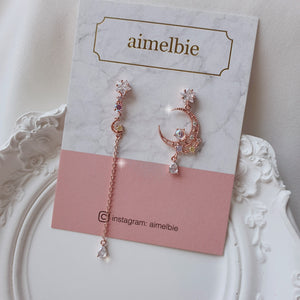 Dreamy Rosegold Moon and Stars Earrings