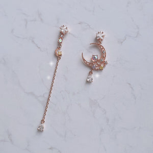 Dreamy Rosegold Moon and Stars Earrings
