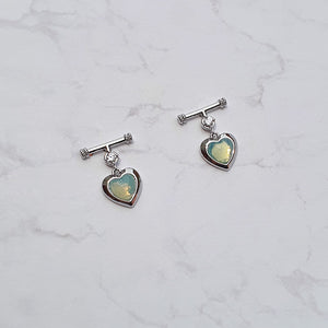 Opal Mint Heart Earrings