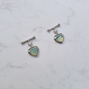 Opal Mint Heart Earrings