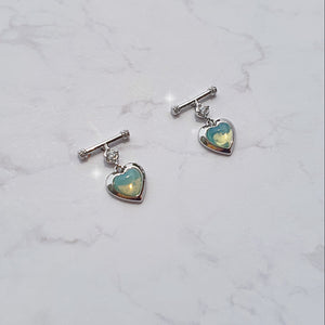 Opal Mint Heart Earrings