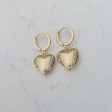 Load image into Gallery viewer, Vintage Heart Locket Huggies Earrings - Gold ver.