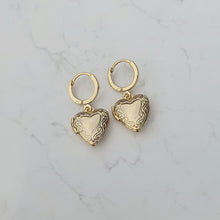 Load image into Gallery viewer, Vintage Heart Locket Huggies Earrings - Gold ver.