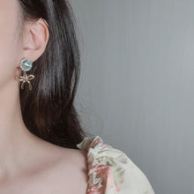 Load image into Gallery viewer, Cushion Square and Ribbon Earrings - Aquamarine (Red Velvet Wendy Earrings)