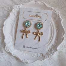 Load image into Gallery viewer, Cushion Square and Ribbon Earrings - Aquamarine (Red Velvet Wendy Earrings)