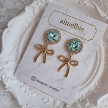 Load image into Gallery viewer, Cushion Square and Ribbon Earrings - Aquamarine (Red Velvet Wendy Earrings)