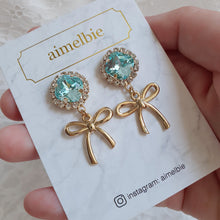 Load image into Gallery viewer, Cushion Square and Ribbon Earrings - Aquamarine (Red Velvet Wendy Earrings)