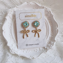 Load image into Gallery viewer, Cushion Square and Ribbon Earrings - Aquamarine (Red Velvet Wendy Earrings)