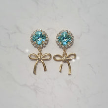 Load image into Gallery viewer, Cushion Square and Ribbon Earrings - Aquamarine (Red Velvet Wendy Earrings)