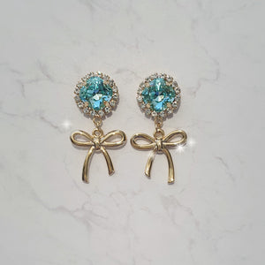 Cushion Square and Ribbon Earrings - Aquamarine (Red Velvet Wendy Earrings)