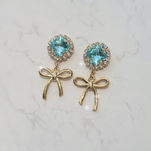 Load image into Gallery viewer, Cushion Square and Ribbon Earrings - Aquamarine (Red Velvet Wendy Earrings)