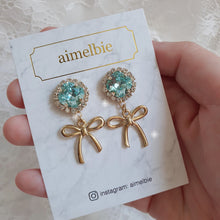 Load image into Gallery viewer, Cushion Square and Ribbon Earrings - Aquamarine (Red Velvet Wendy Earrings)