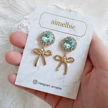 Load image into Gallery viewer, Cushion Square and Ribbon Earrings - Aquamarine (Red Velvet Wendy Earrings)