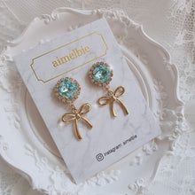 Load image into Gallery viewer, Cushion Square and Ribbon Earrings - Aquamarine (Red Velvet Wendy Earrings)