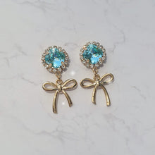 Load image into Gallery viewer, Cushion Square and Ribbon Earrings - Aquamarine (Red Velvet Wendy Earrings)