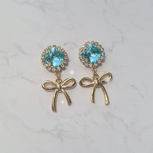 Cushion Square and Ribbon Earrings - Aquamarine (Red Velvet Wendy Earrings)