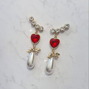 Red Heart Love Wing Earrings