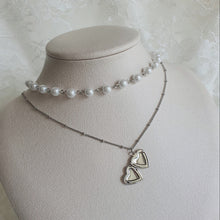 Load image into Gallery viewer, Heart Locket Layered Pearl Choker Necklace - Silver ver.