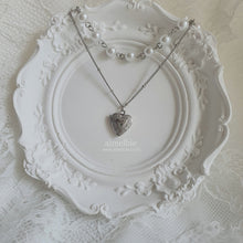Load image into Gallery viewer, Heart Locket Layered Pearl Choker Necklace - Silver ver.