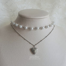 Load image into Gallery viewer, Heart Locket Layered Pearl Choker Necklace - Silver ver.