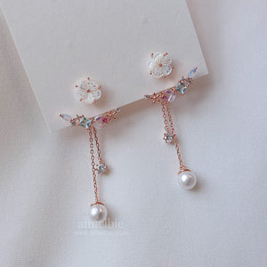 White Flower and Jewel Arc Earrings