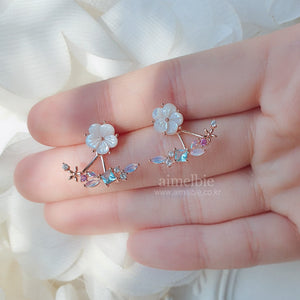 White Flower and Jewel Arc Earrings