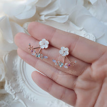 Load image into Gallery viewer, White Flower and Jewel Arc Earrings