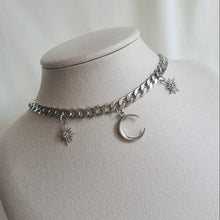 Load image into Gallery viewer, Moon and Star Bold Chain Choker - Silver (Kep1er Xiaoting Necklace)