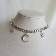 Load image into Gallery viewer, Moon and Star Bold Chain Choker - Silver (Kep1er Xiaoting Necklace)