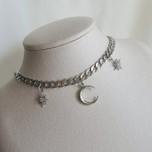 Load image into Gallery viewer, Moon and Star Bold Chain Choker - Silver (Kep1er Xiaoting Necklace)