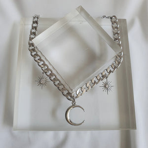 Moon and Star Bold Chain Choker - Silver (Kep1er Xiaoting Necklace)