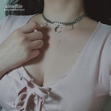 Load image into Gallery viewer, Moon and Star Bold Chain Choker - Silver (Kep1er Xiaoting Necklace)