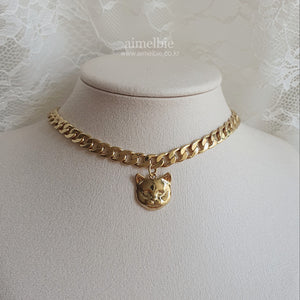 Melbie The Cat Series - Cat face Bold Chain Choker (Gold ver.)