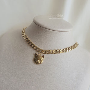 Melbie The Cat Series - Cat face Bold Chain Choker (Gold ver.)