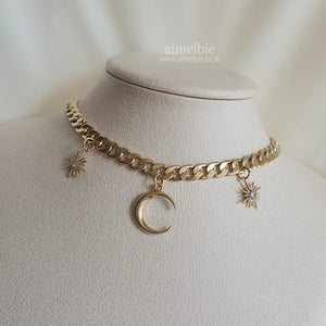 Moon and Star Bold Chain Choker - Gold (Woo!ah! Nana, Lucy Necklace)