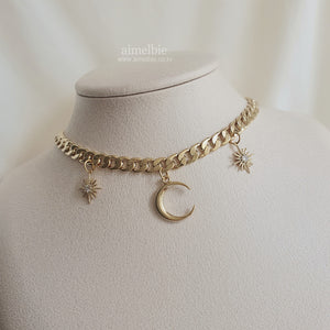 Moon and Star Bold Chain Choker - Gold (Woo!ah! Nana, Lucy Necklace)
