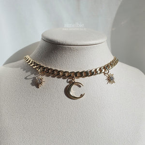 Moon and Star Bold Chain Choker - Gold (Woo!ah! Nana, Lucy Necklace)